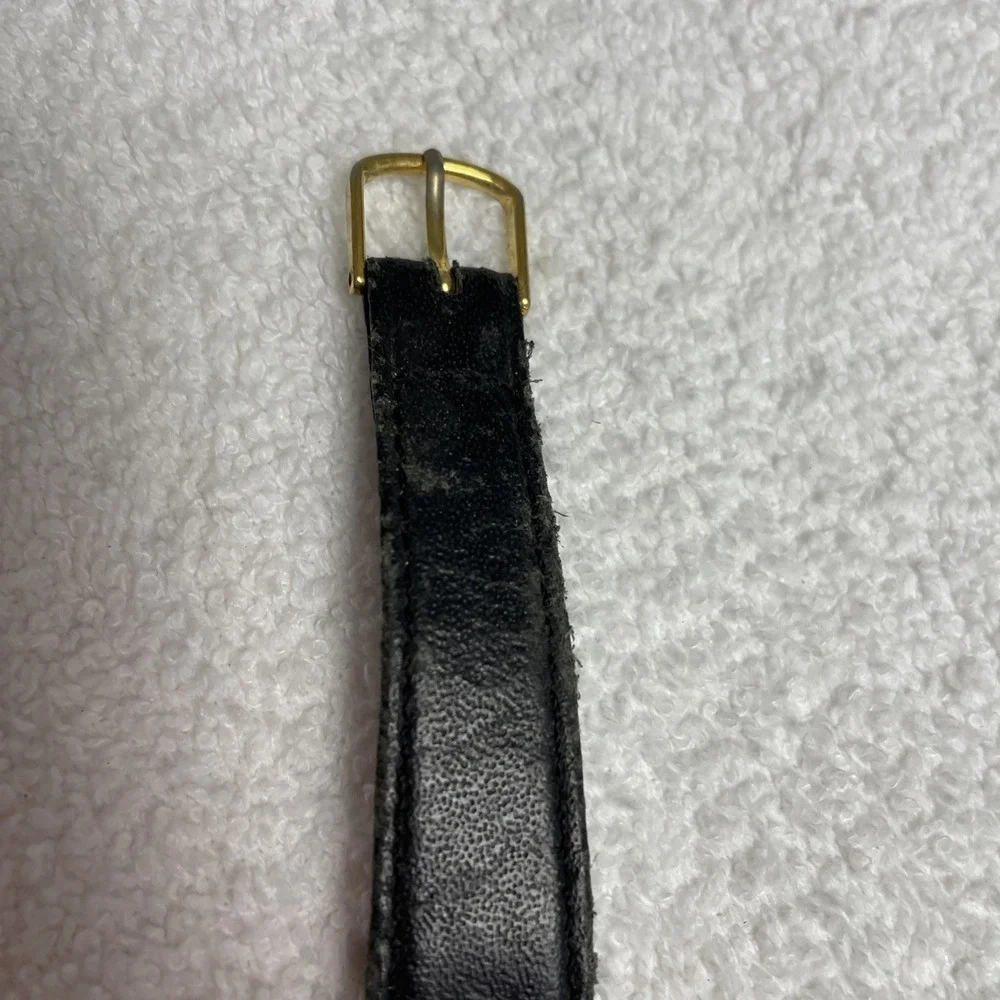 Vintage Mens Time Dressy Gold Tone Black Leather Strap Analog Quartz Watch #7